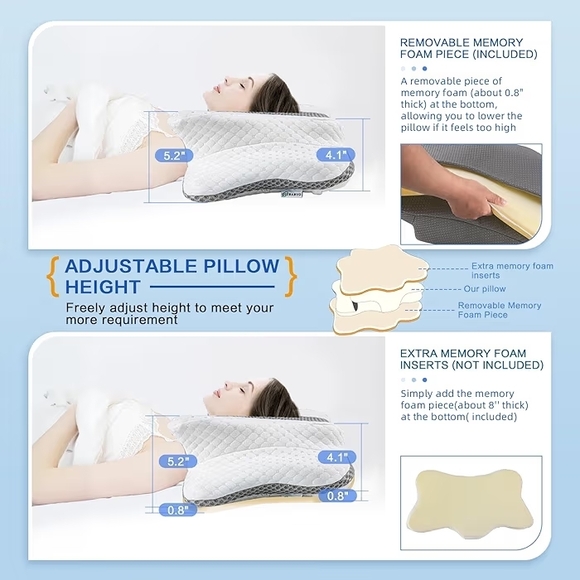 Ergonomic Contour Memory Foam Pillow - White & Gray - Picture 3 of 6